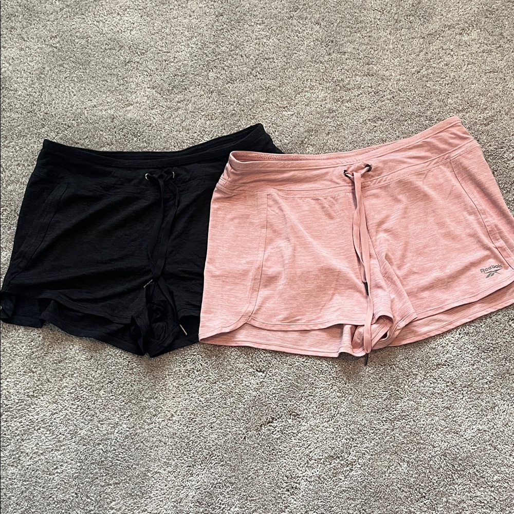 Reebok Black and Pink Drawstring Shorts Set